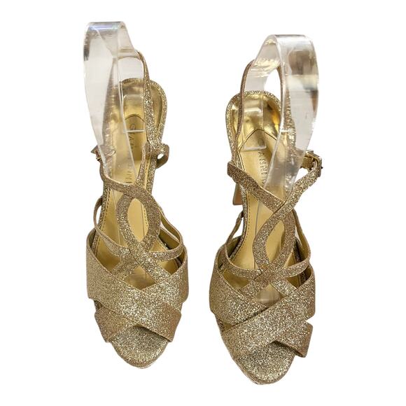 GIANNI BINI “Myra” Platform Champagne Gold Sandals Strappy Stiletto Heel 8.5 EUC - Picture 5 of 11